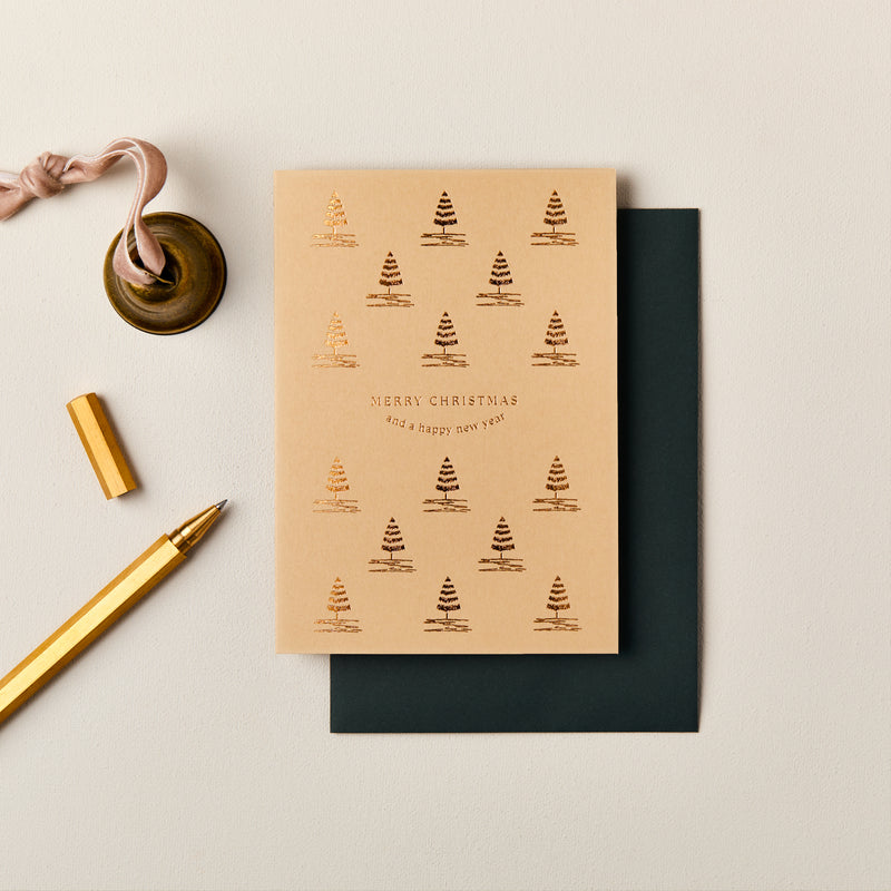Pack of Four Christmas Trees Foiled Christmas Cards