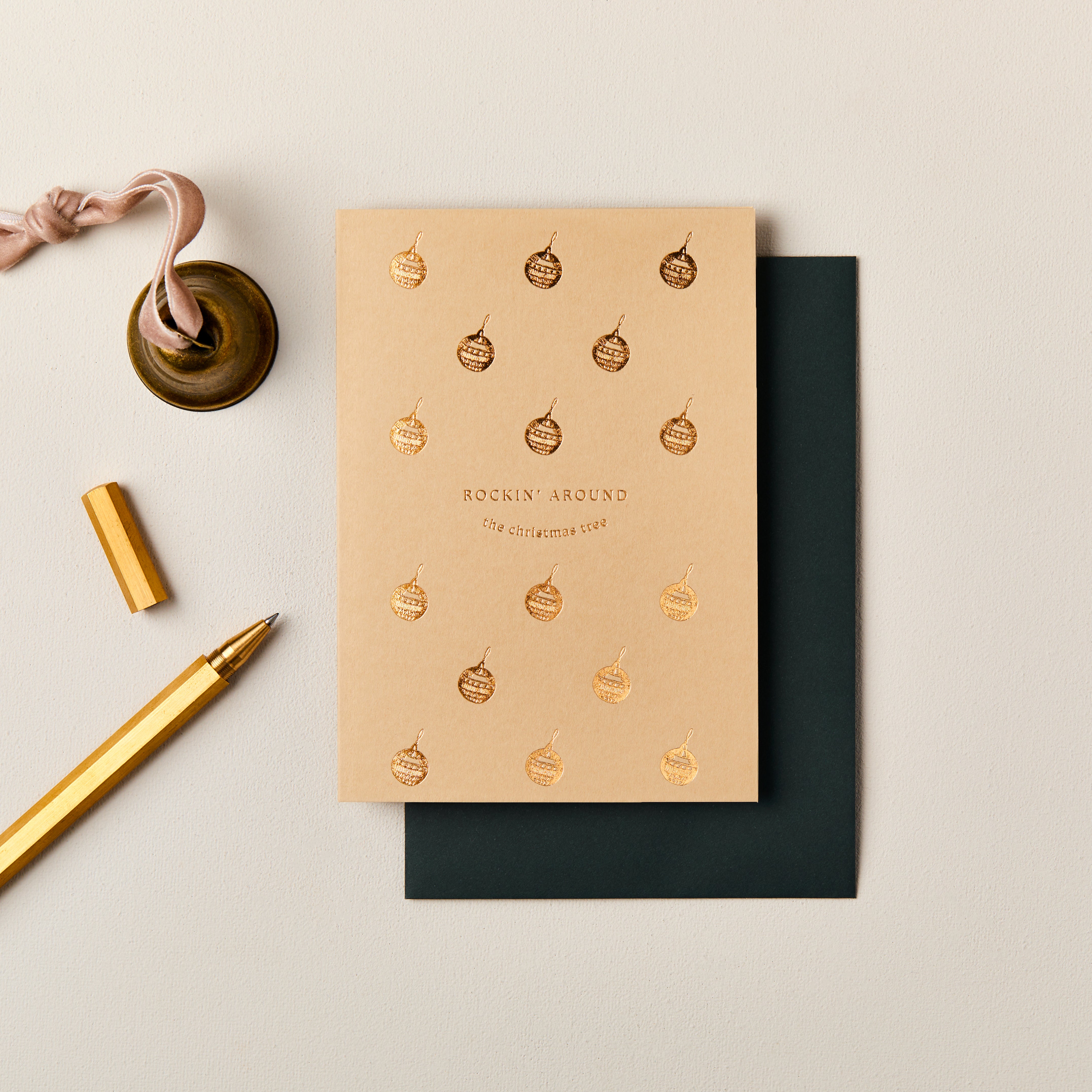 Baubles Foiled Card in Caramel