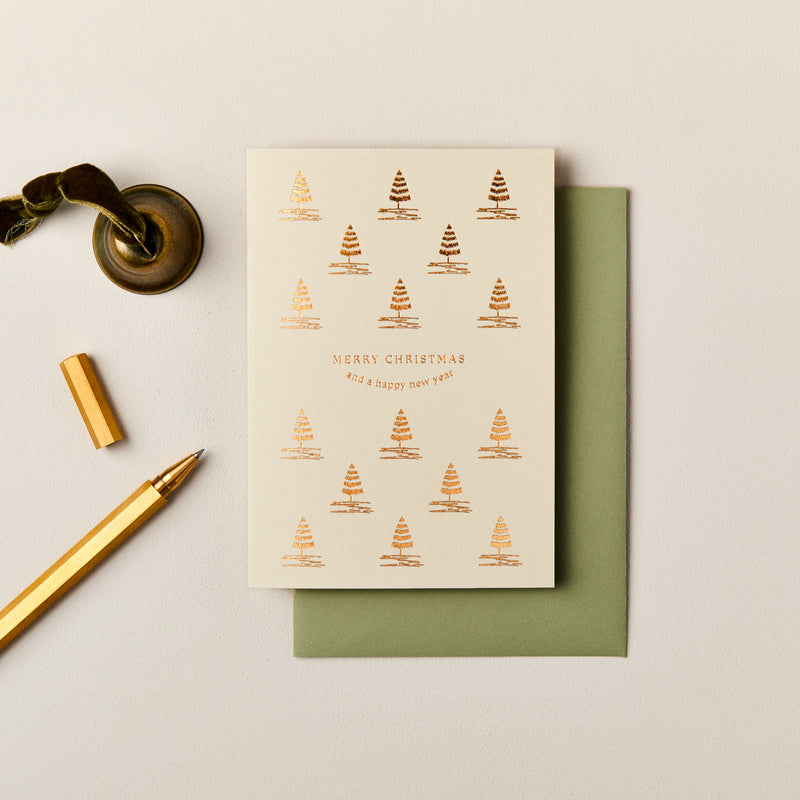 Pack of Four Christmas Trees Foiled Christmas Cards