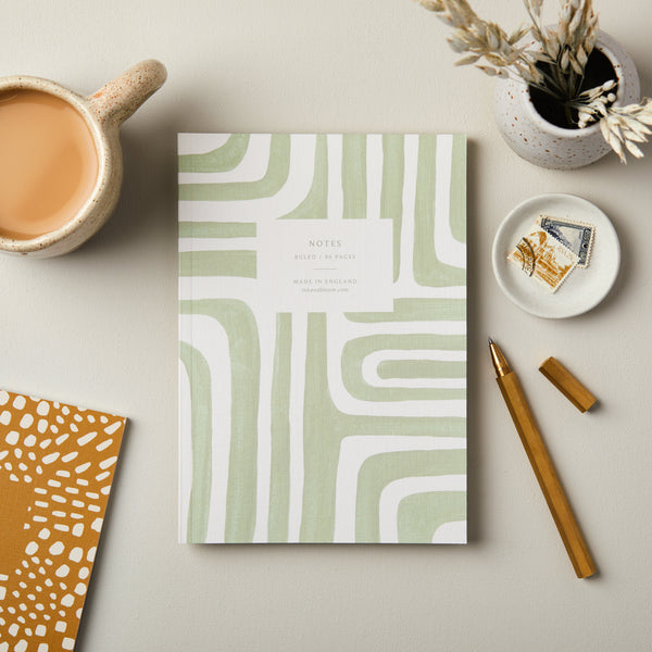 A5 Ruled Notebook in Abstract Pale Green