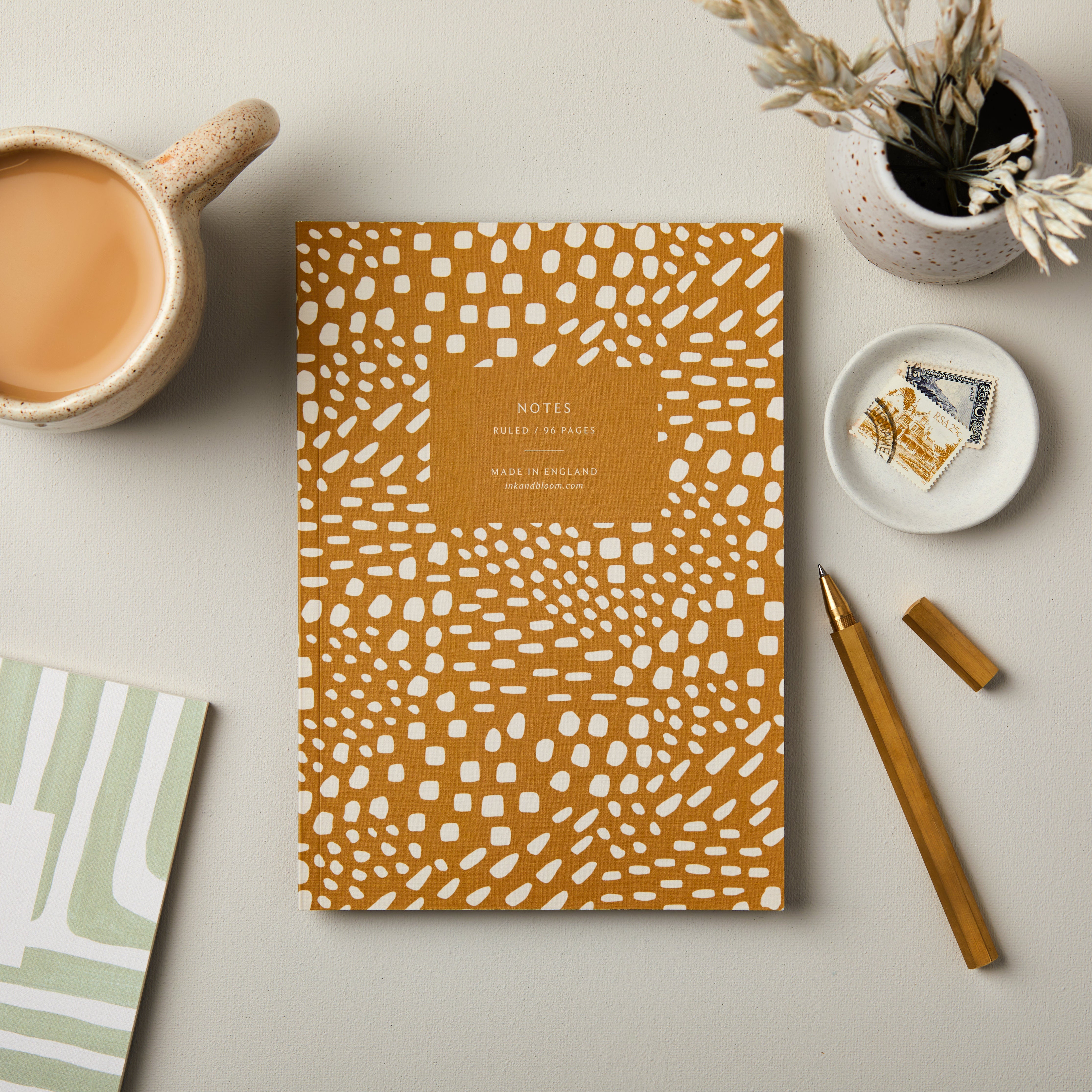 Ruled Notebook in Abstract Mustard Pattern