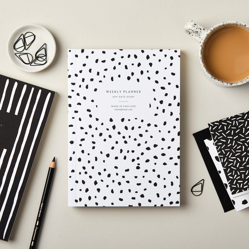 A5 Lay Flat Weekly Planner in Monochrome Dalmatian