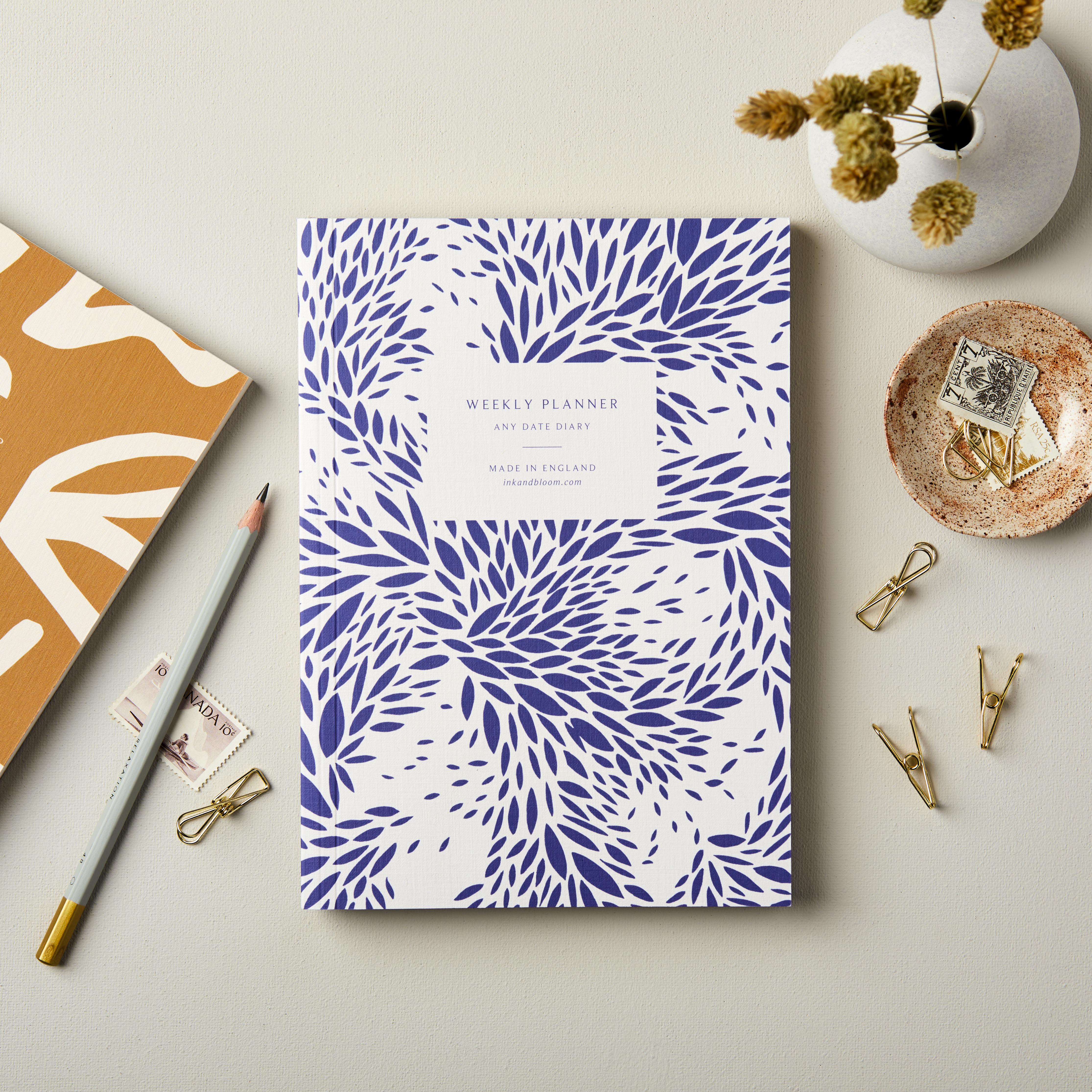 Weekly Planner, A5, Undated in Blue Floral