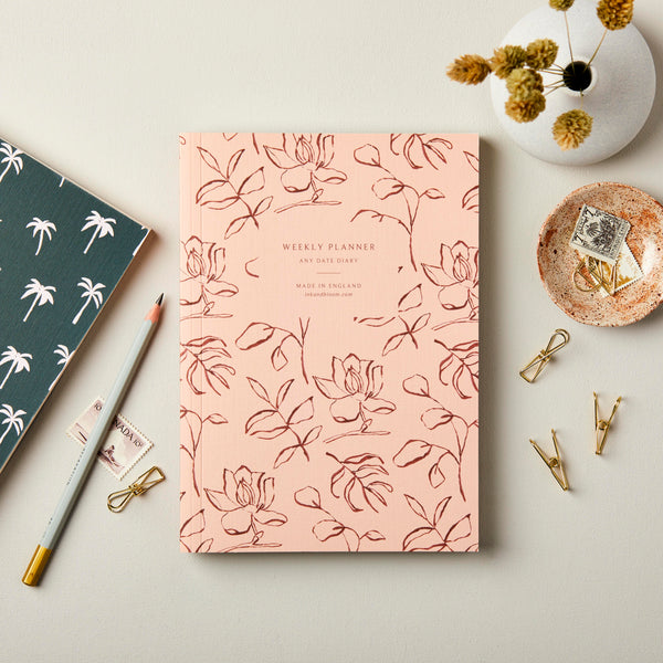 A5 Lay Flat Weekly Planner in Floral Peach & Rust