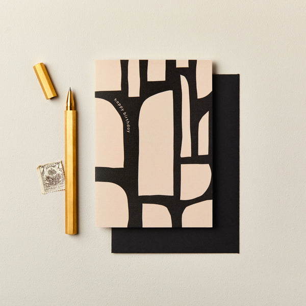 Happy Birthday Abstract Black & Cream Card