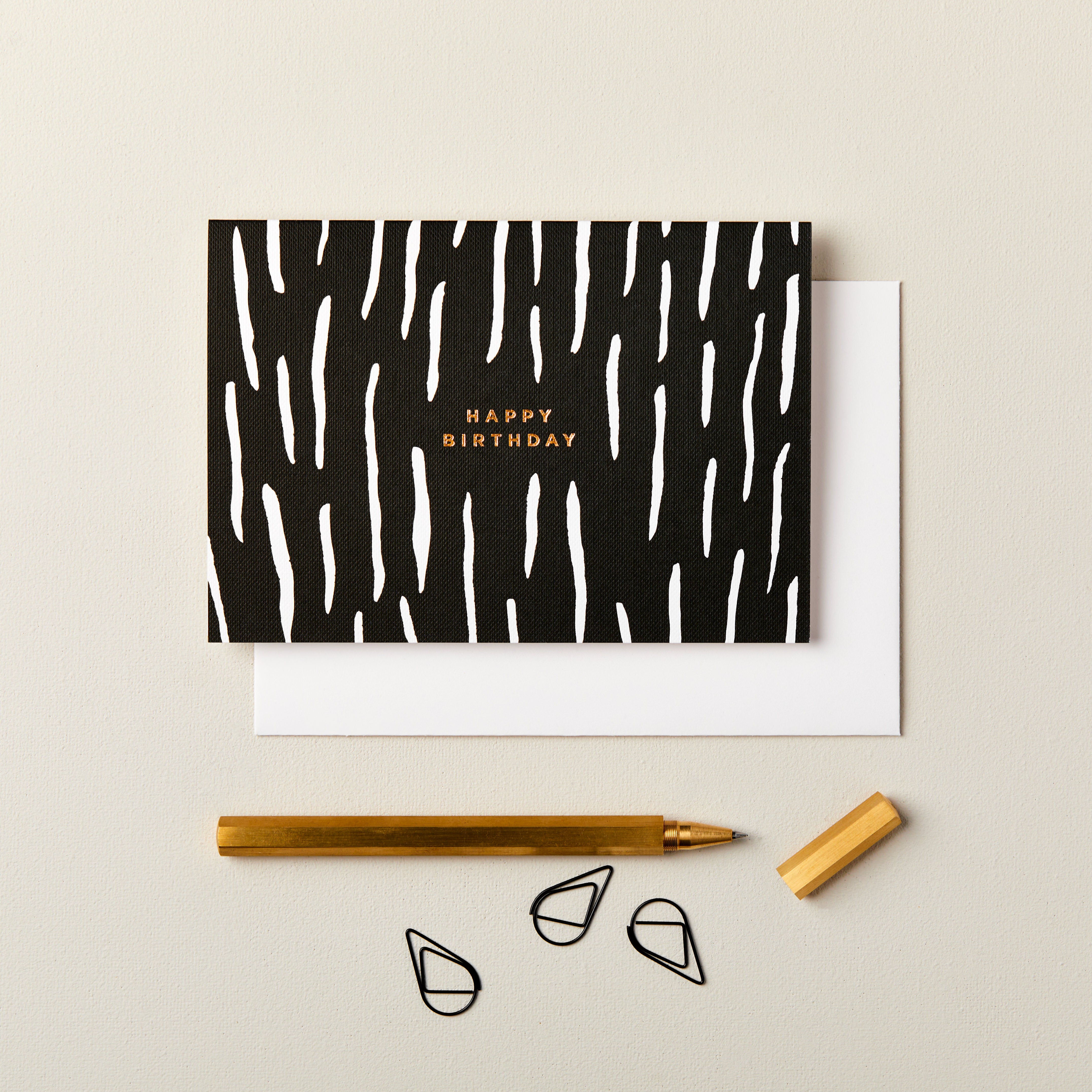 Happy Birthday Monochrome Zebra Card in Black