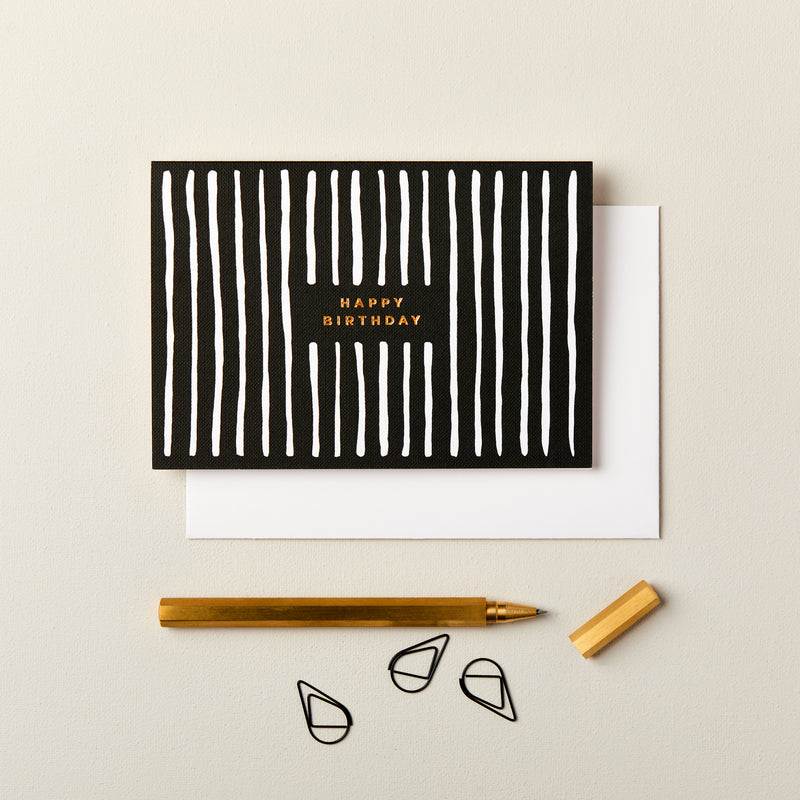 Happy Birthday Monochrome Stripes Card
