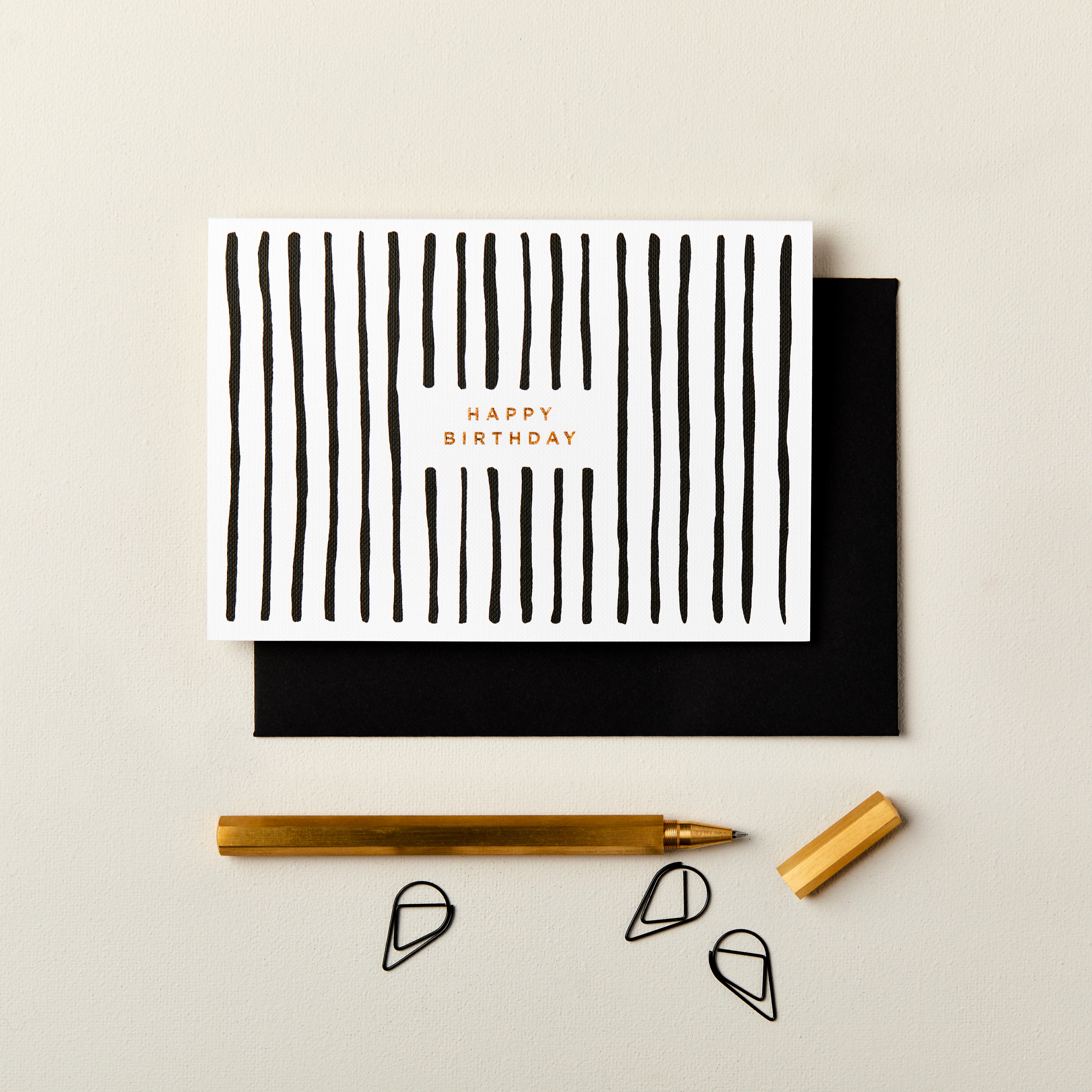 Happy Birthday Monochrome Stripes Card in White