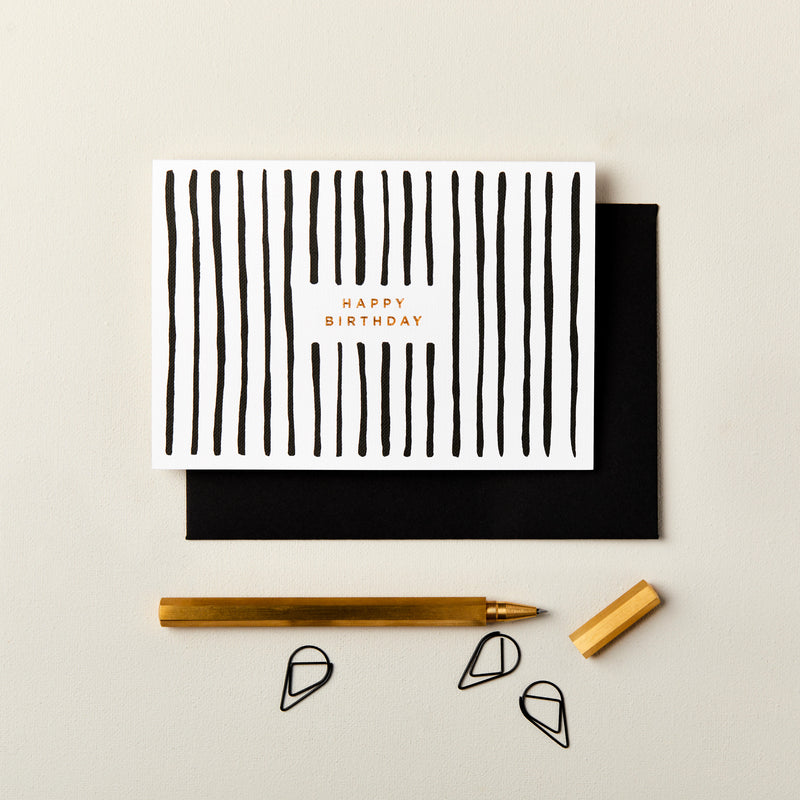 Happy Birthday Monochrome Stripes Card