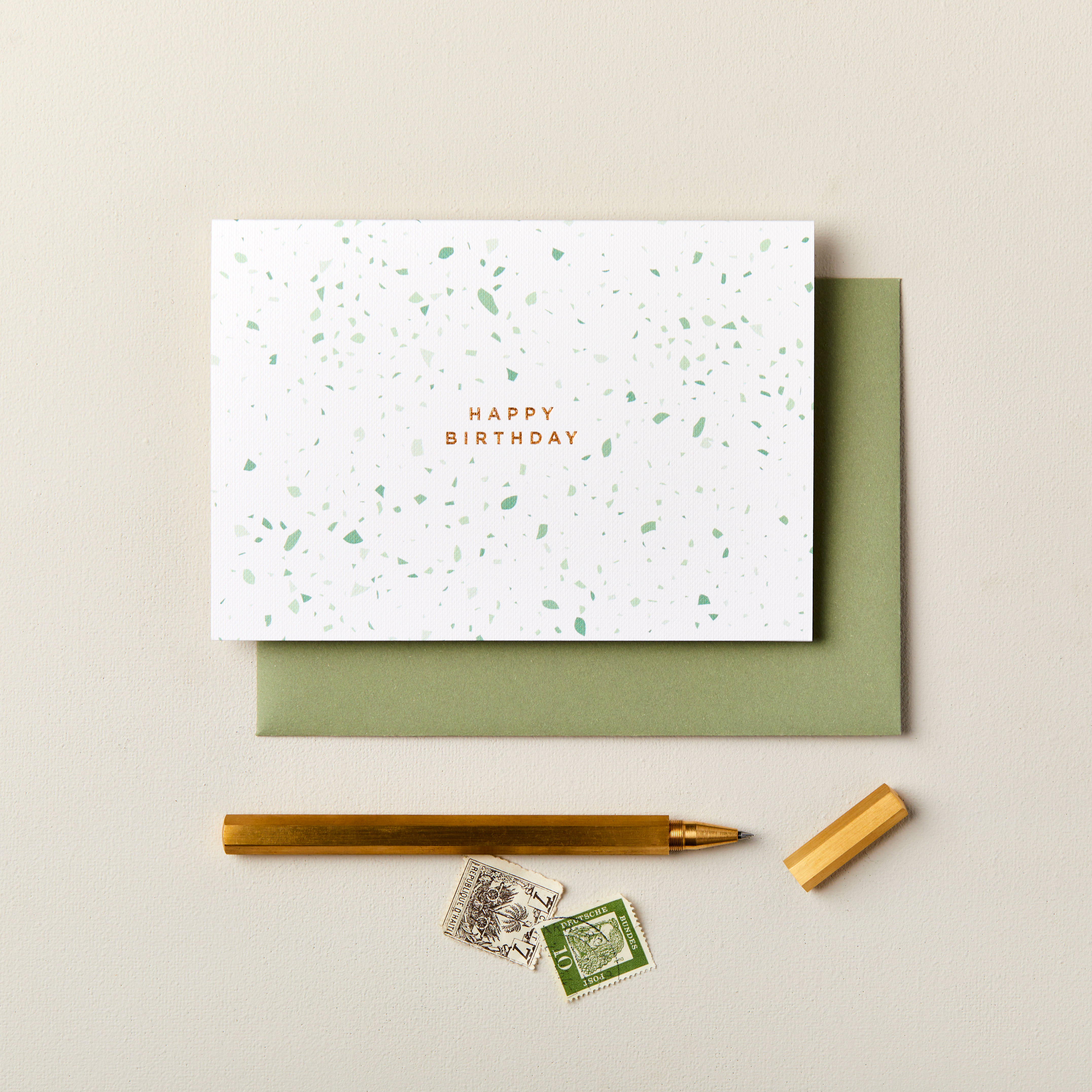 Happy Birthday Green Terrazzo Card