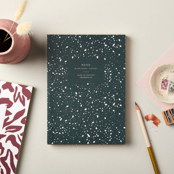 A5 Lay Flat Notebook in Green & Pale Pink Terrazzo