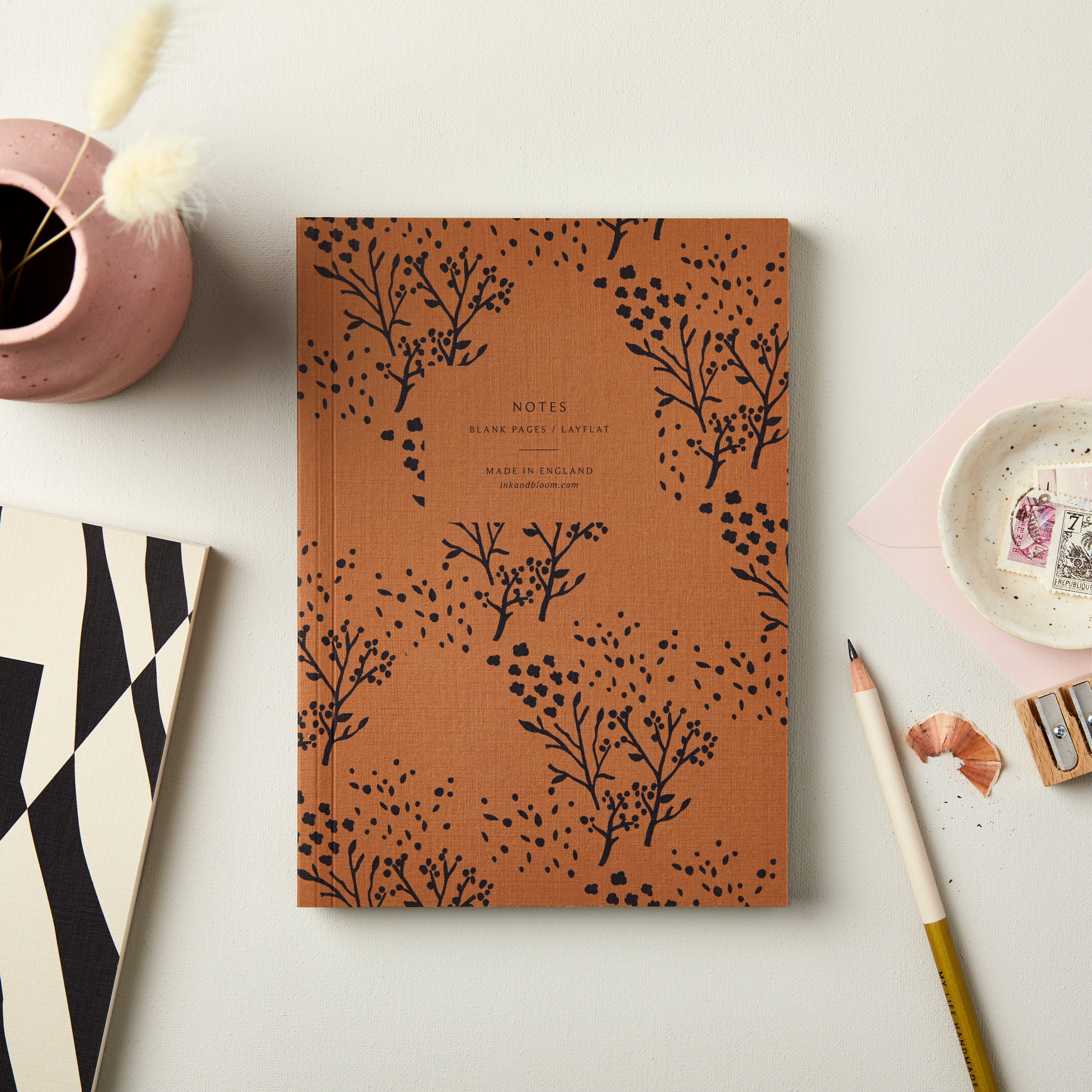 Layflat Notebook in Floral Black & Tan