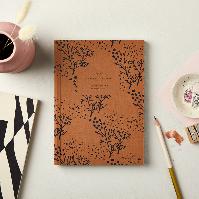 A5 Lay Flat Notebook in Floral Black & Tan