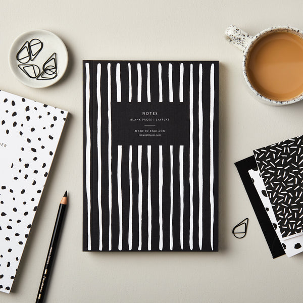 A5 Lay Flat Notebook in Monochrome Stripe