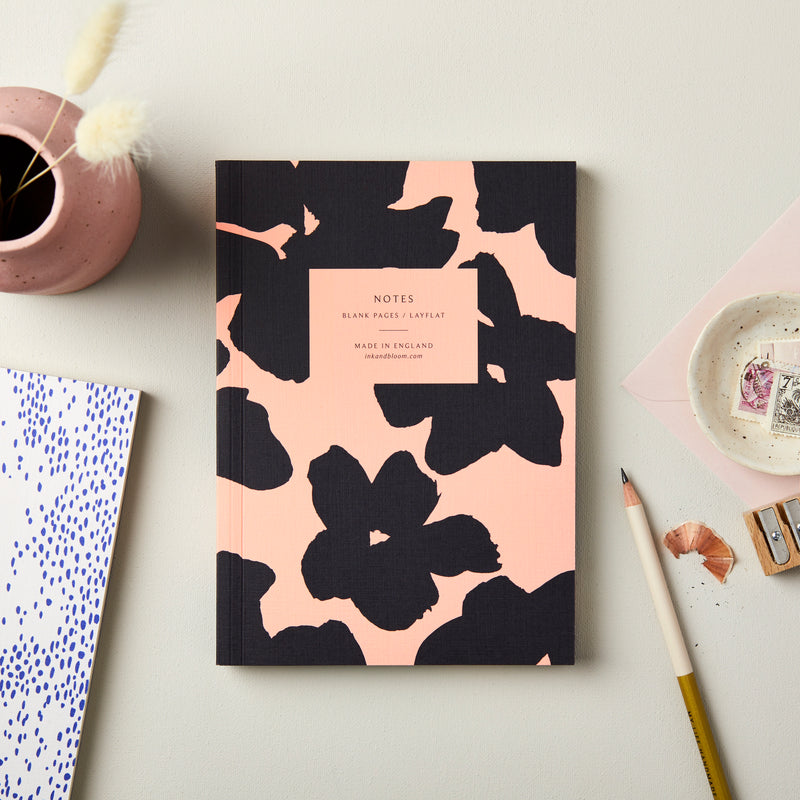 A5 Lay Flat Notebook in Floral Coral & Black