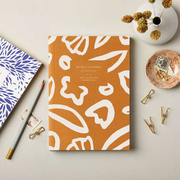 A5 Lay Flat Weekly Planner in Abstract Mustard Floral