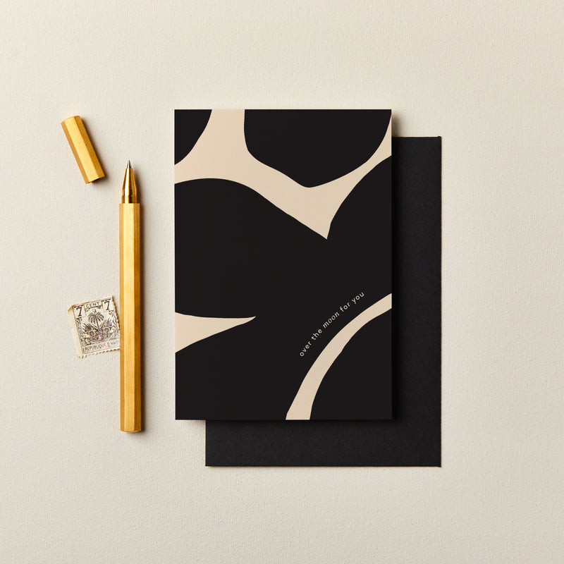 Over the Moon for you Abstract Black & Cream Card